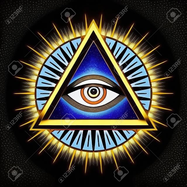 Occhio di Dio onniveggente (Occhio della Provvidenza | Occhio di onniscienza | Delta luminoso | Oculus Dei). Antico simbolo sacro mistico di Illuminati e Massoneria.