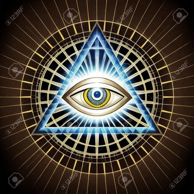 無所不知的上帝之眼（普羅維登斯之眼|全能之眼|發光三角洲| Oculus Dei）。古代神秘骨的光明會和共濟會的象徵。