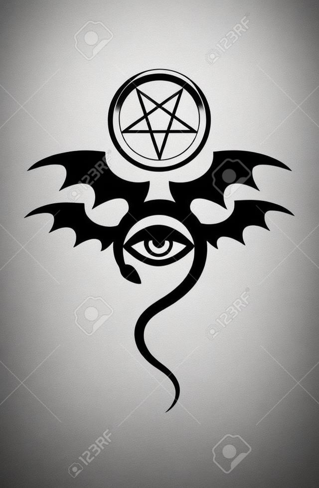 사악한 눈(The Greater Malefic). 흑마법의 신비한 상징, 요술의 상징, 강령술의 상징. [타투]