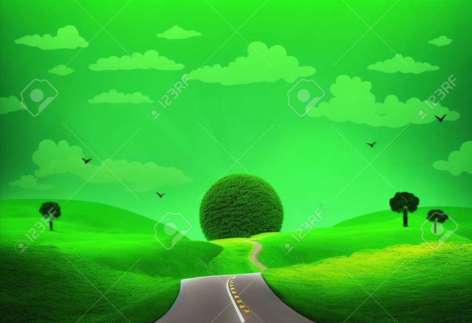 Grüne Landschaft und die Straße.