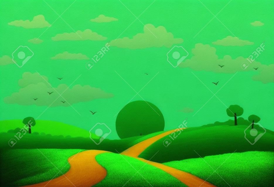 Zöld táj és az út.
