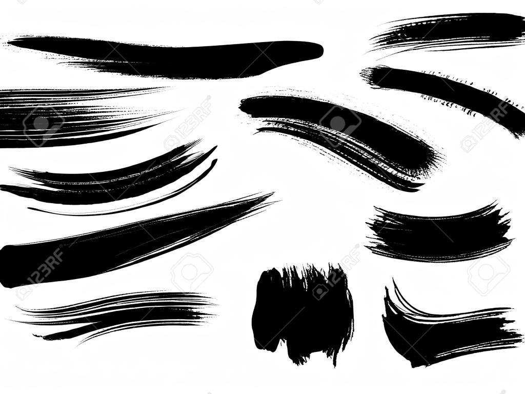 Set of Korean, Chinese, Japanese ink brush strokes. Collection of grungy Oriental design elements for your design