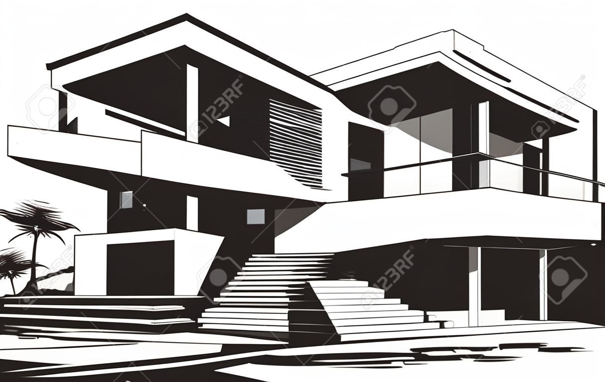 Habitat avant-gardiste conception de maison élégante logo vectoriel symbole de vie sophistiqué icône de vecteur d'idée de maison moderne