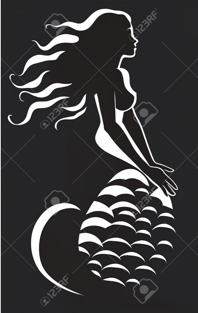 Nocturne Nymph Mermaid Black Vector Shadowed Symphony Black Logo Icon