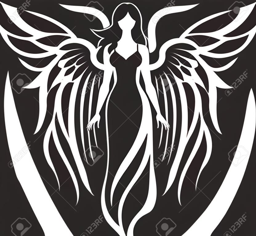 Angelic Aura Vector Winged Symbol Serene Beauty Black Angel Emblem