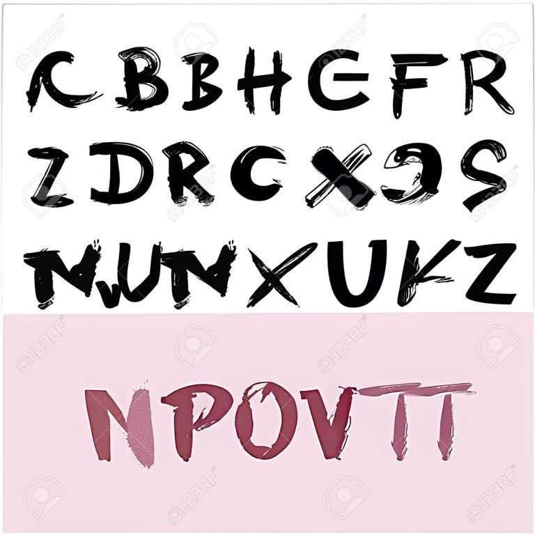 Handwritten alphabet written with brush pen. ABC poster. Calligraphic alphabet poster. Letters composition. Vector illustration