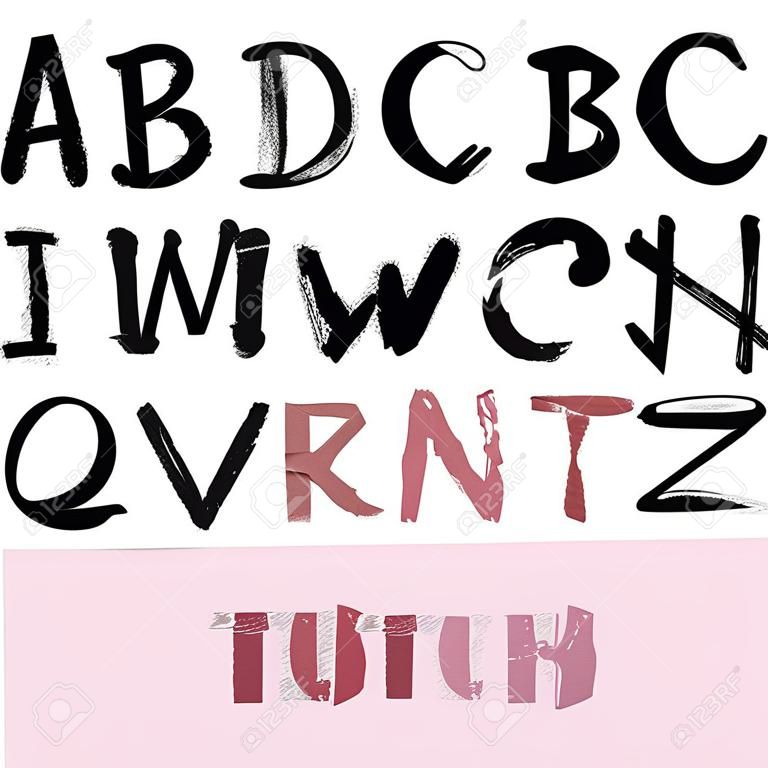 Alfabet odręcznie napisany pędzelkiem. Plakat ABC. Plakat alfabet kaligraficzny. Skład listów. Ilustracja wektorowa