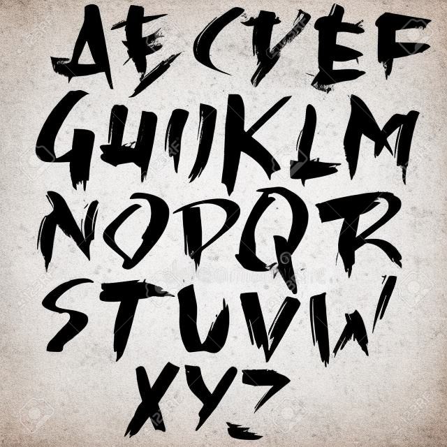 Grunge窘迫字体。现代干刷油墨字母。手写的字母。传染媒介例证。