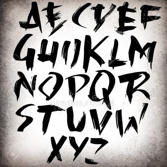 Grunge窘迫字体。现代干刷油墨字母。手写的字母。传染媒介例证。