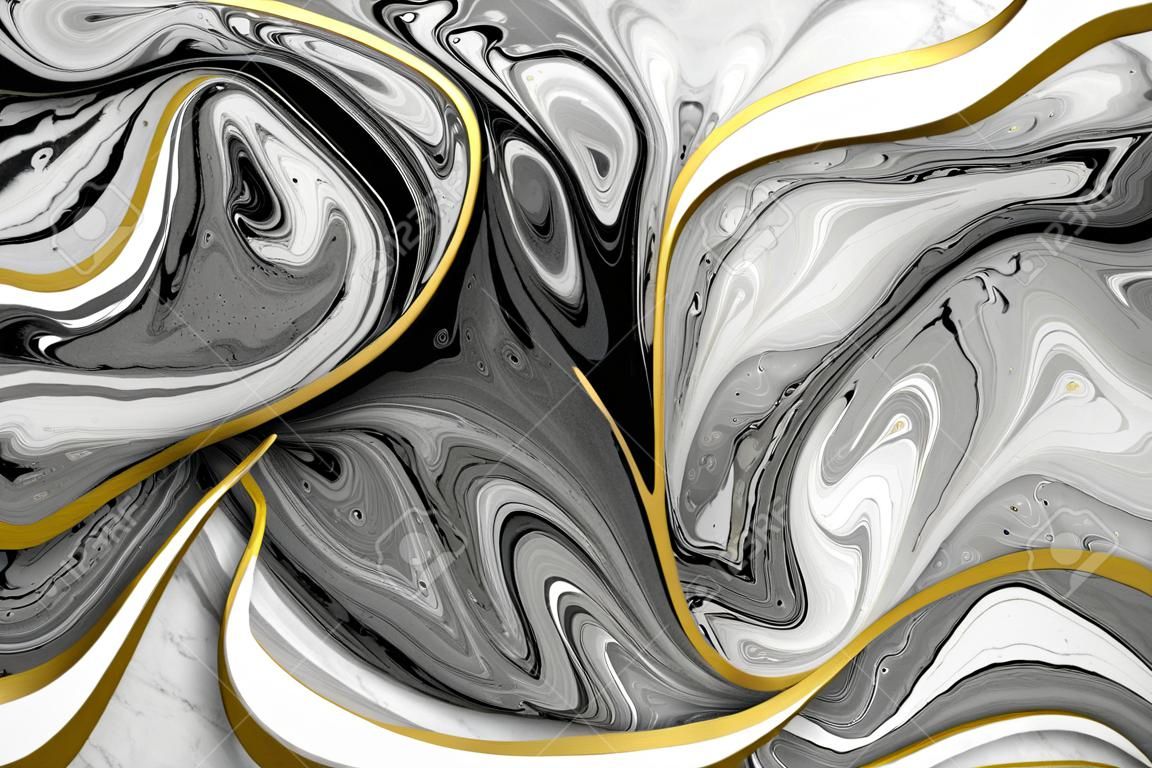 Fondo acrílico abstracto de mármol. Naturaleza marmoleado textura de obra de arte en negro, blanco y oro.