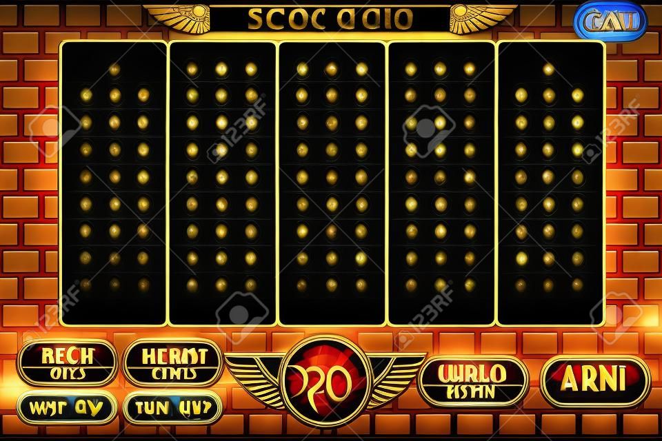 Interface principal de fundo egípcio e botões para jogo de slot machine de cassino