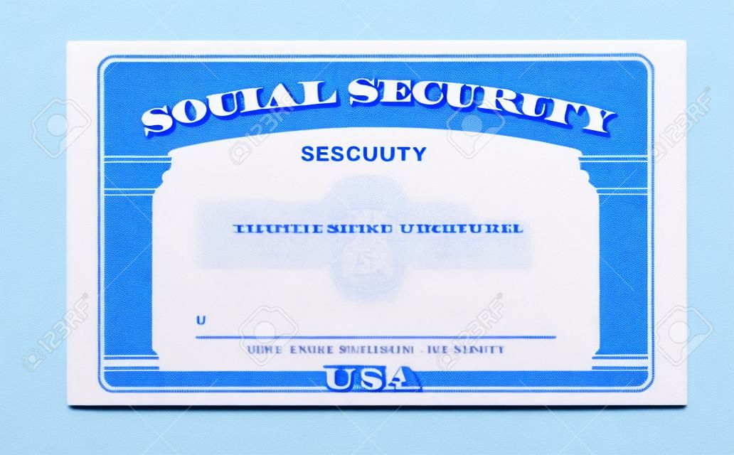 Cartão de segurança social em branco e vazio não preenchido dos EUA isolado contra um fundo branco