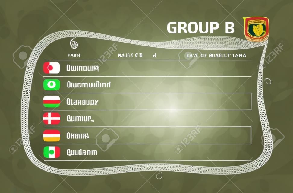 Football qualifiers matches, group B table of results, layering, easy editable vector template