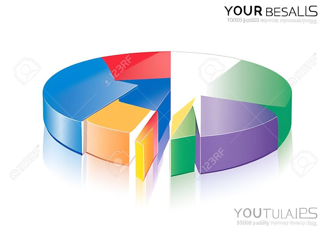 This image is a vector file representing a 3d Pie Chart,  all the elements can be scaled to any size without loss of resolution.