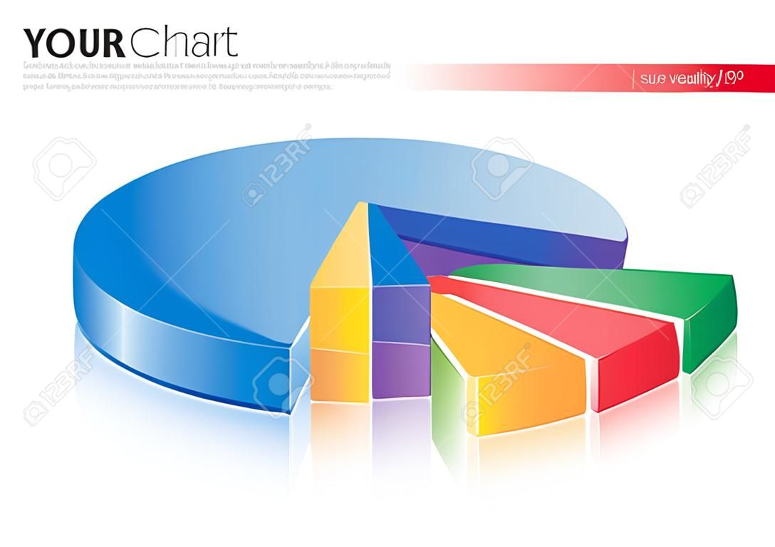This image is a vector file representing a 3d Pie Chart,  all the elements can be scaled to any size without loss of resolution.