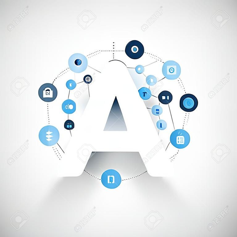 Artificial Intelligence, Internet of Things and Smart Technology Concept Design with AI Logo and Icons
