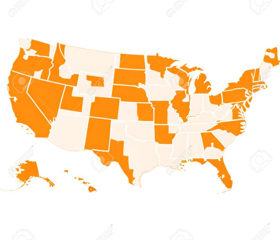 Map of USA in orange color. Vector illustration.