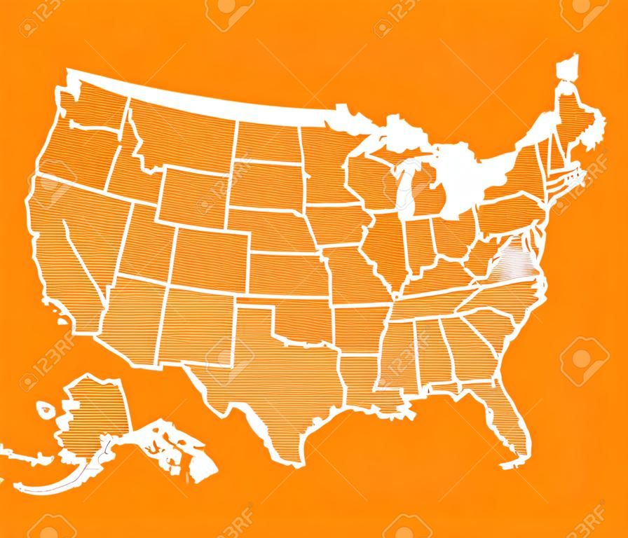 Kaart van USA in oranje kleur. Vector illustratie.