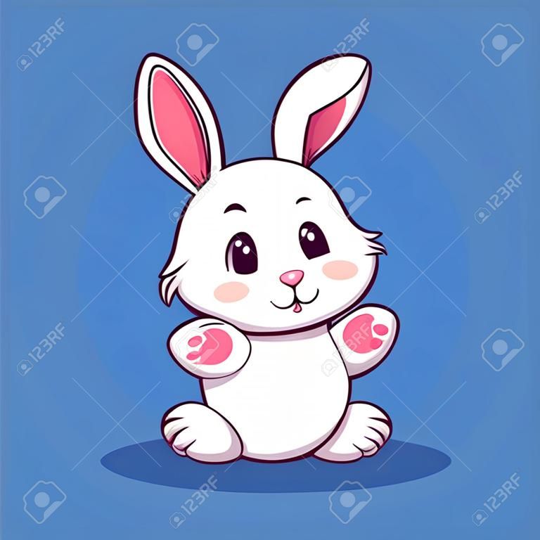Cute bunny cartoon posing, Cartoon rabbit in summer holiday, vector cartoon illustration