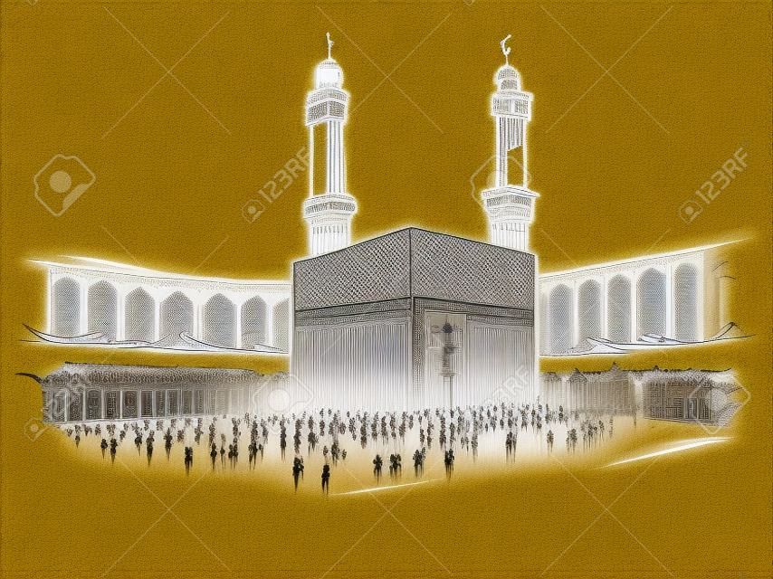 Kaaba sainte bâtiment symbolique en islam vecteur croquis dessin pèlerinage hajj