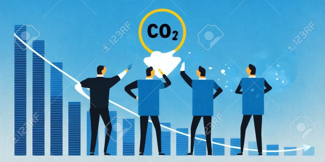 Lider redukcji emisji dwutlenku węgla co2 zgadza się, że zmniejsza zanieczyszczenie, współpracując ze sobą