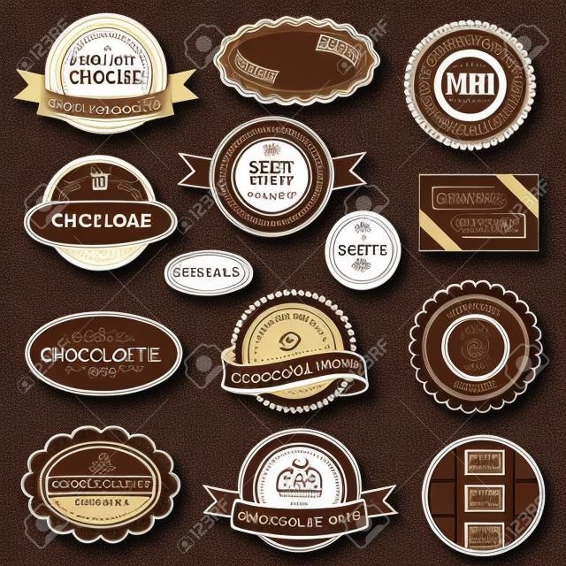 Juego de insignias y etiquetas de chocolate