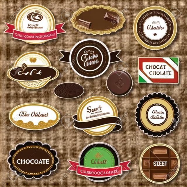 Juego de insignias y etiquetas de chocolate