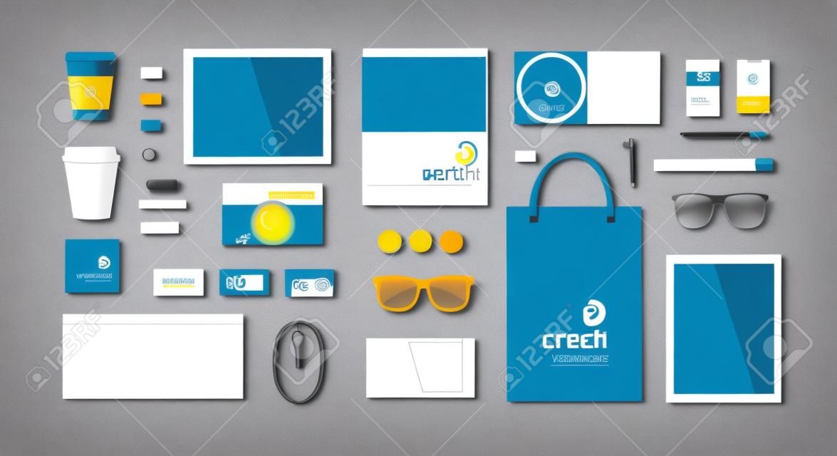 Set of corporate identity and branding on light background. Vector illustration