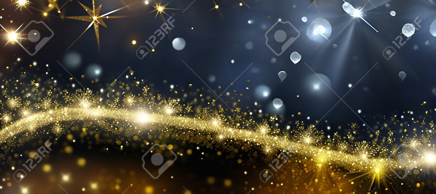Kerstmis achtergrond met gouden magische ster met bokeh effecten. Vector illustratie