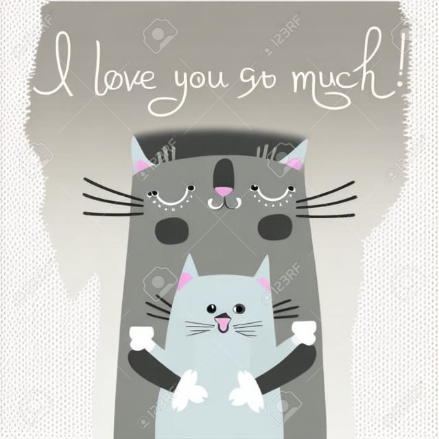 Сладкий карточка День Матери с кошками. Векторная иллюстрация.