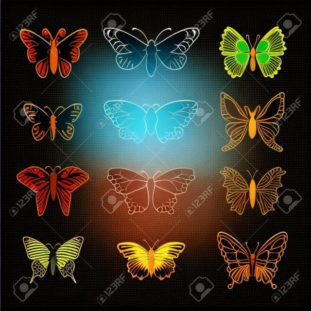 Ensemble de papillons décoratifs isolé Silhouettes dans Vector.