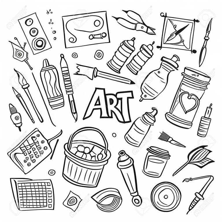 Art and craft hand drawn vector symbols and objects