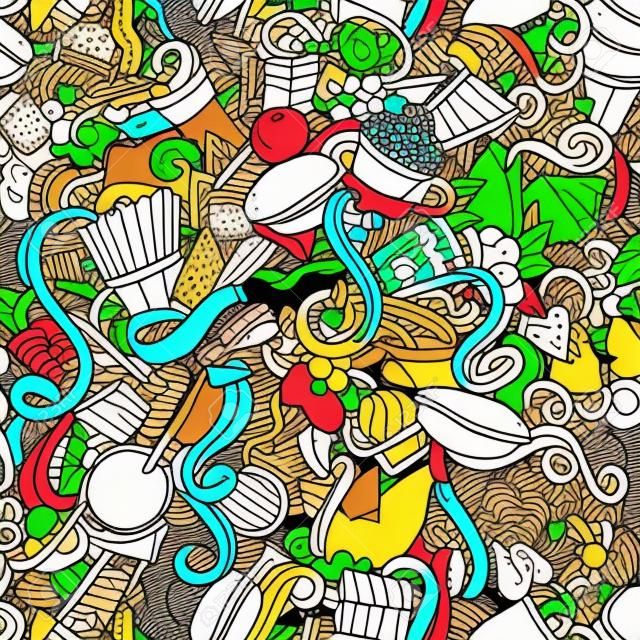 Cartoon dessinée à la main Doodles sur le thème de pattern fast-food et les sucreries