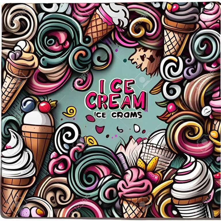 Cartoon kézzel rajzolt osok Ice Cream keret