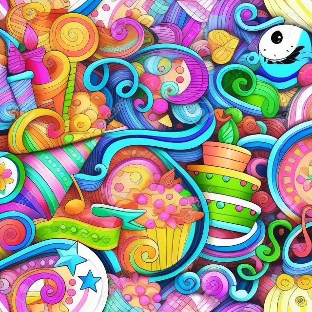 Colorful cute cartoon doodles pattern.