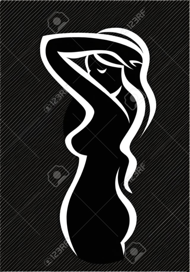 figura femenina, la silueta del vector en líneas negras simples