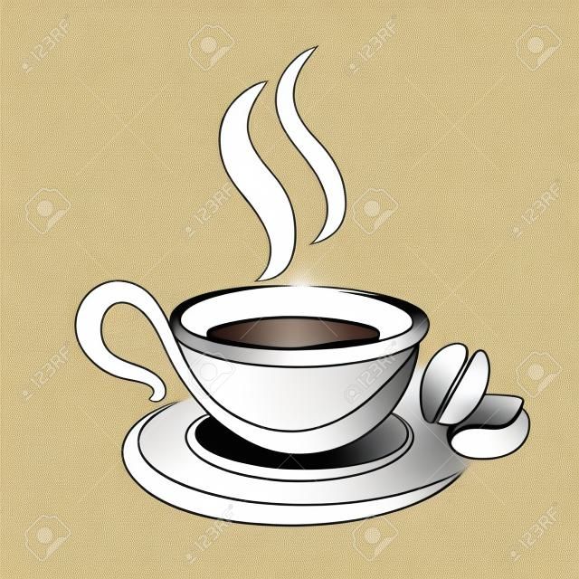 커피 한잔의 스케치, 양식에 일치시키는 벡터 아이콘