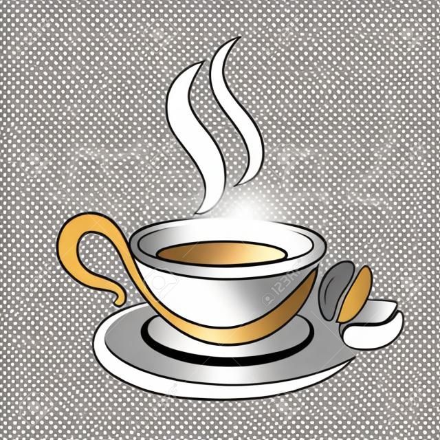 커피 한잔의 스케치, 양식에 일치시키는 벡터 아이콘