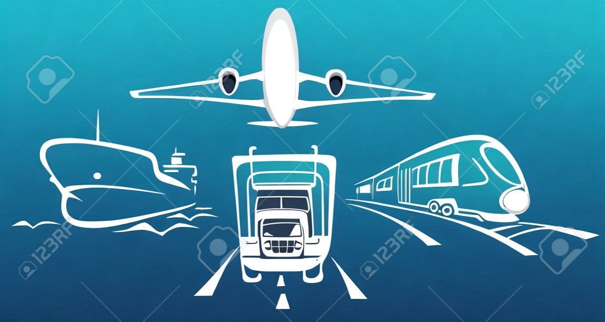 transport symobol toutes sortes par route, aérien, ferroviaire et maritime