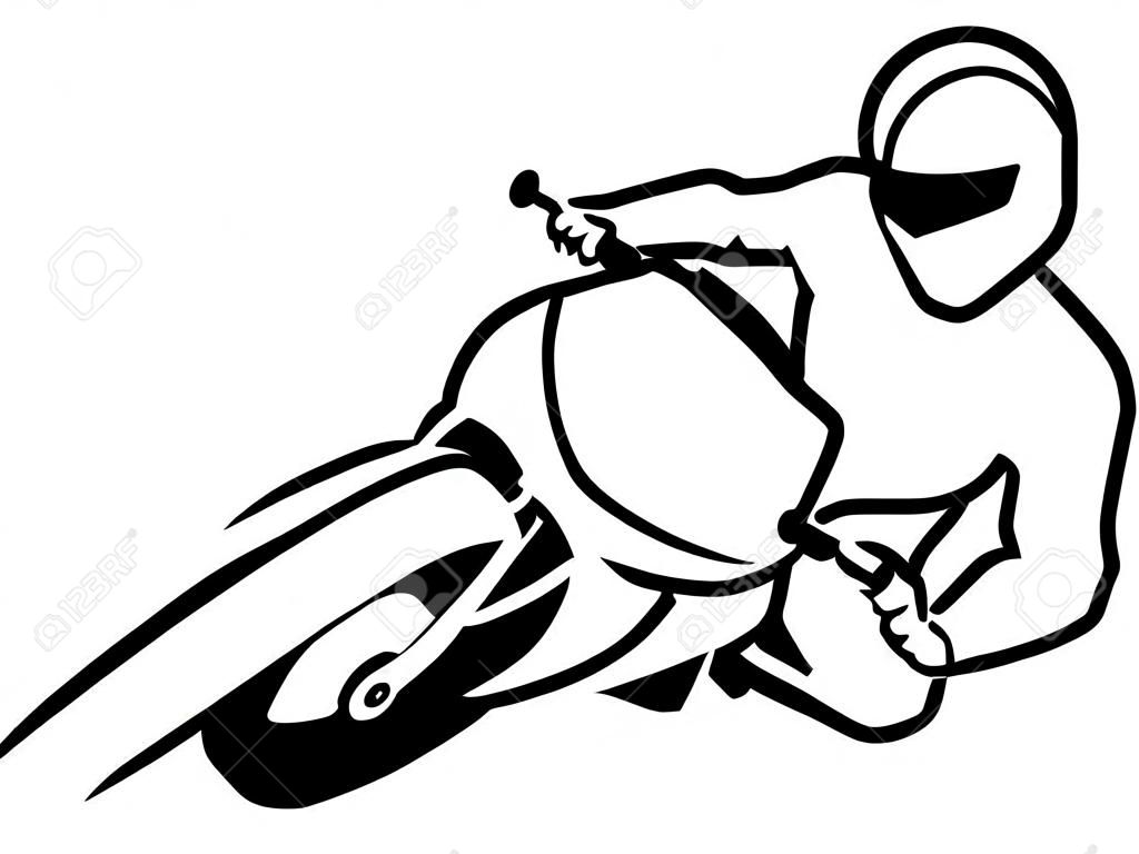 motorcicle driver isolated illustration in black lines