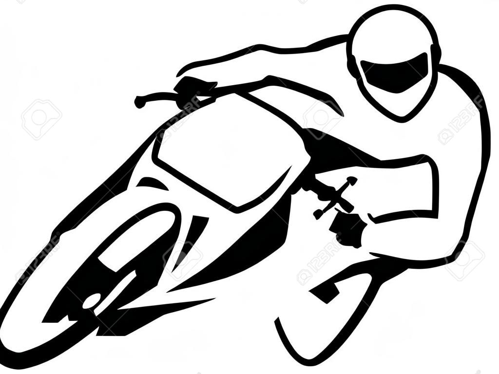 motorcicle driver isolated illustration in black lines