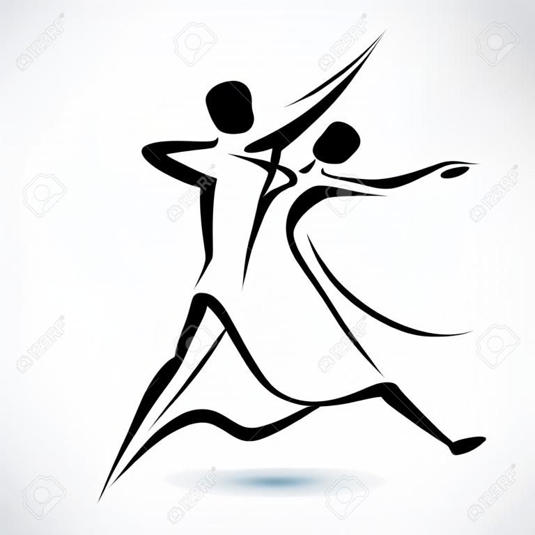 跳舞的夫婦，概述矢量素描，stilized符號