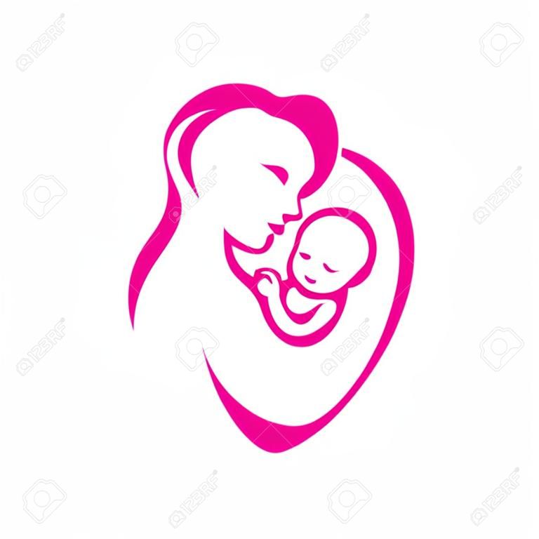 matki i dziecka stylizowane symbol mama Huges jej dziecko szablon logo