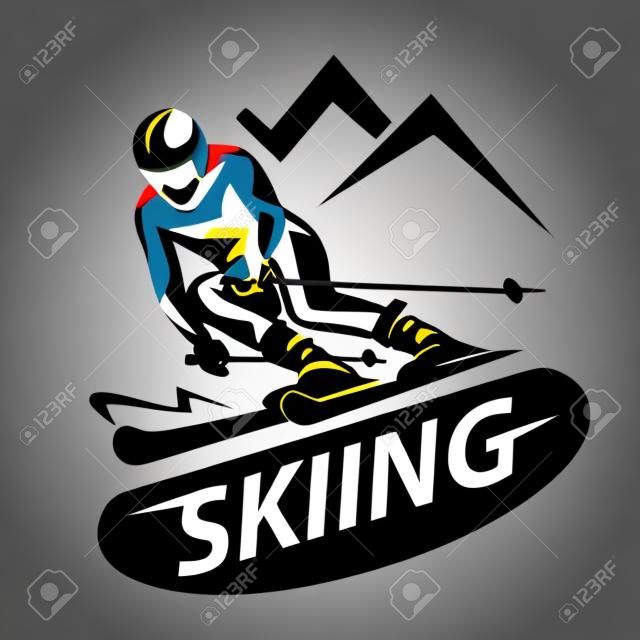 skiing stylized vector symbol, logo or emblem template