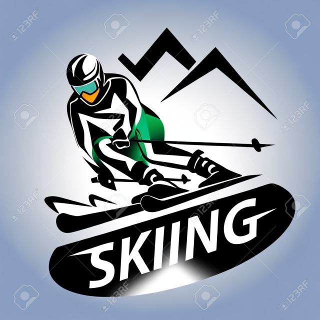 滑雪程式化的矢量符號，標誌或標誌模板