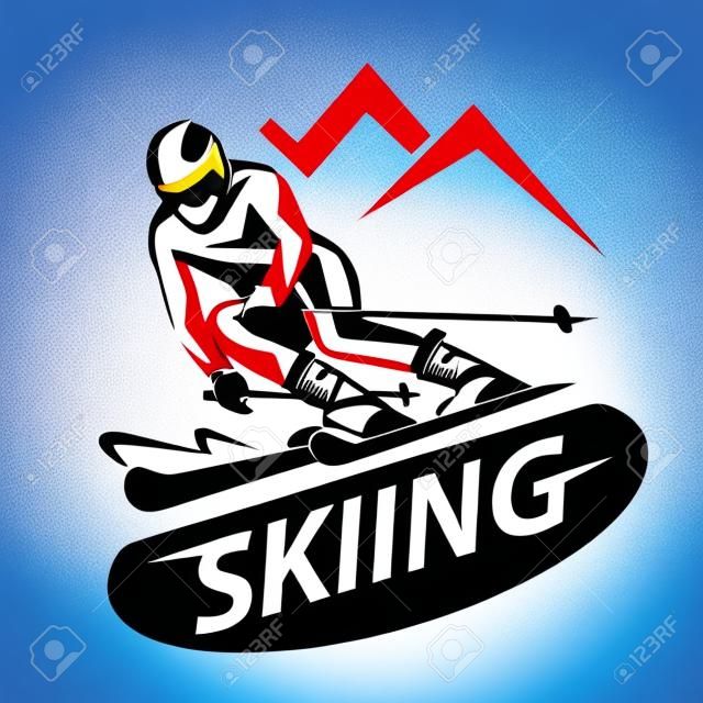 滑雪程式化矢量符号标志或徽章模板