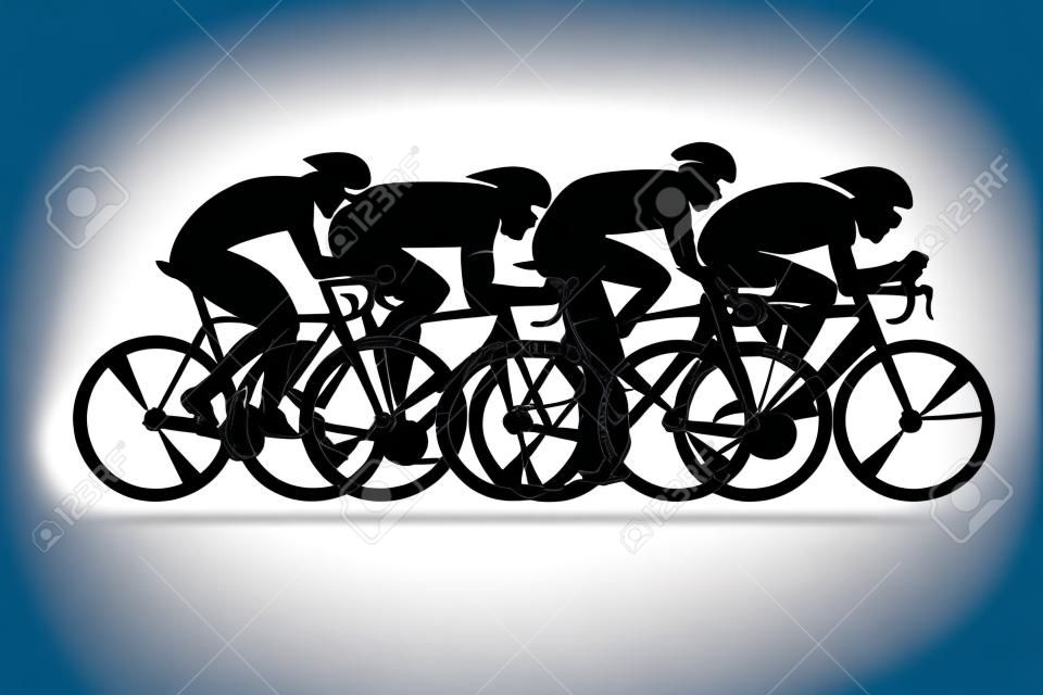 gara ciclistica sfondo stilizzato, ciclista vettore sagome