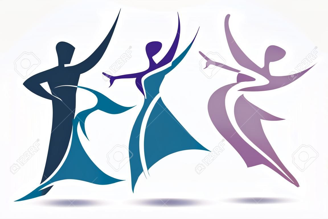 ballroom couple dance symbols collection, stylized vector icons set