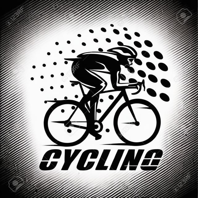 Símbolo estilizado de la carrera ciclista, silueta de vector de ciclista esbozado
