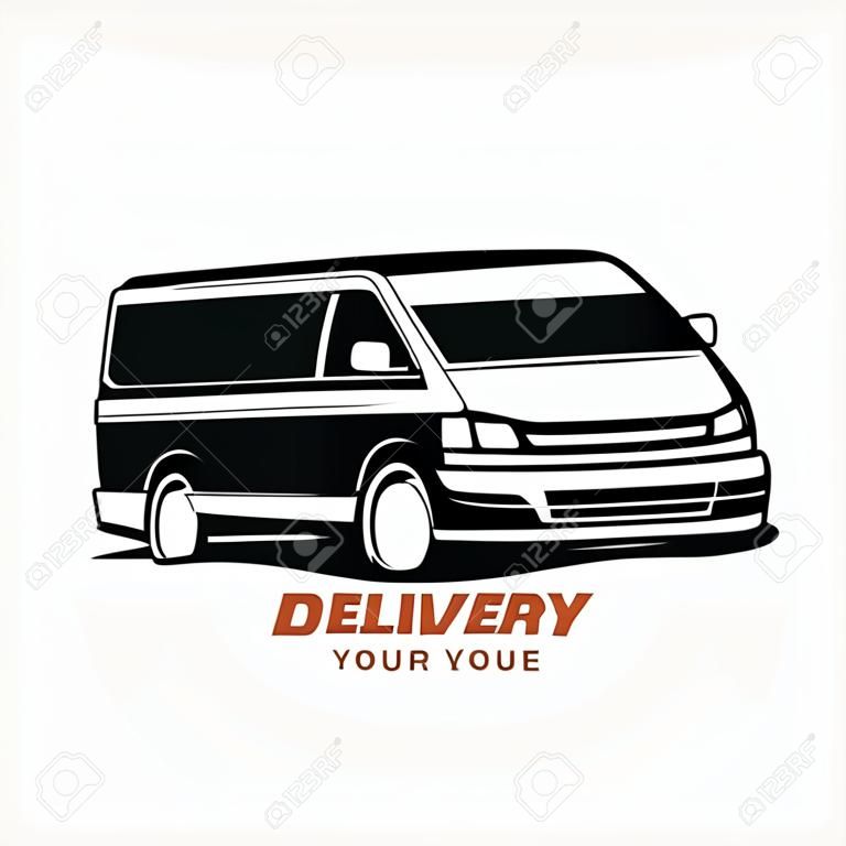 teslimat ve nakliye hizmeti logo şablonu, minivan stilize sembol